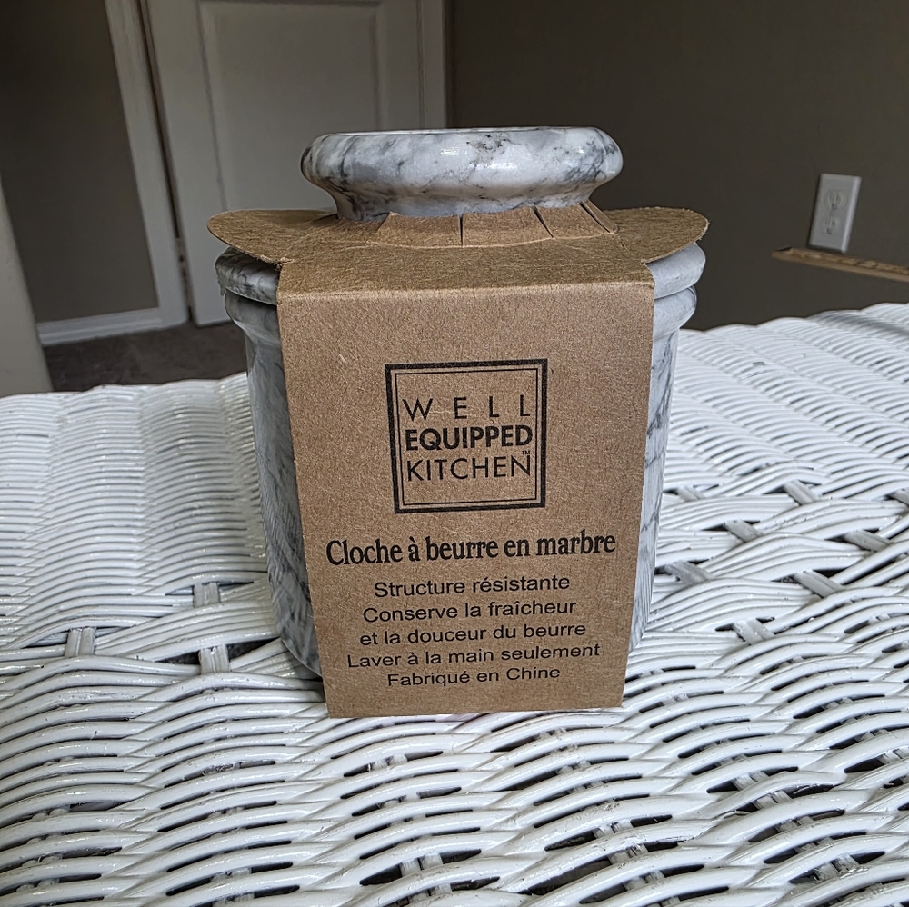 NWT White And Grey Marble Butter Keeper Durable Well Equipped Kitchen Brand